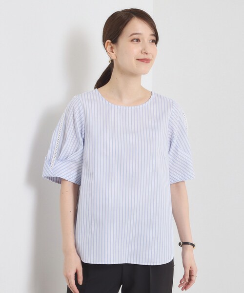 ITS'DEMO（イッツデモ）の「【手洗い可】袖ツイストストライプブラウス（シャツ/ブラウス・レディース・ホワイト系5/ブルー系2/サックスブルー系2/ピンク系3・00）」の12枚目の写真