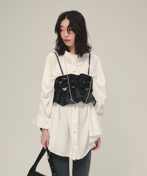 eL（エル）の「【eL】Denim Frill Bare Top/593301（キャミソール・レディース・ブラック/ネイビー・FREE）」の16枚目の写真