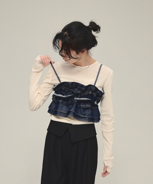 eL（エル）の「【eL】Denim Frill Bare Top/593301（キャミソール・レディース・ブラック/ネイビー・FREE）」の20枚目の写真