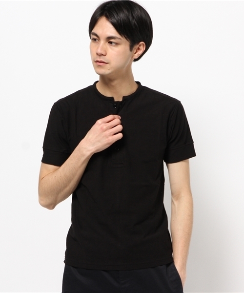 BHY-biography(ビーエイチワイバイオグラフィー)の「30/1ROUFY HENLEY NECK(Tシャツ/カットソー・メンズ・ブラック/ホワイト/ブルー・48/46/44)」の2枚目の写真