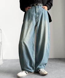 Classical Origin(�N���V�J���I���W��)�̃u���X�g���H�J�[�u�V���G�b�g�o�������b�O�f�j���p���c�^Blasted Curve Silhouette Barrel-Leg Denim Pants(�f�j���p���c)