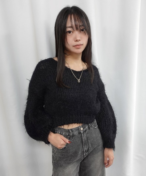 Lots of Love(ロッツオブラブ)の「シャギーVネックニット(ニット/セーター・レディース・ベージュ/ブラック/グレー/オフホワイト・M)」の7枚目の写真