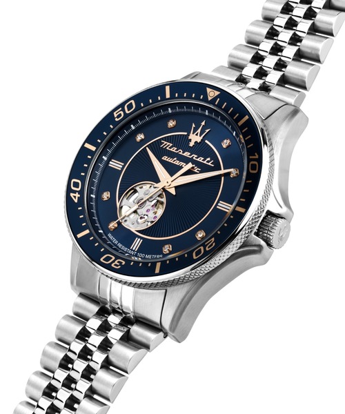 Maserati(マセラティ)の「「Maserati/マセラティ」スフィーダ - 44MM オートマ ブルー/ダイヤモンド ダイヤル 自動巻き シルバー ブレスレット+レザーベルトセット(アナログ腕時計・メンズ・シルバー×ブルー・44mm)」の2枚目の写真
