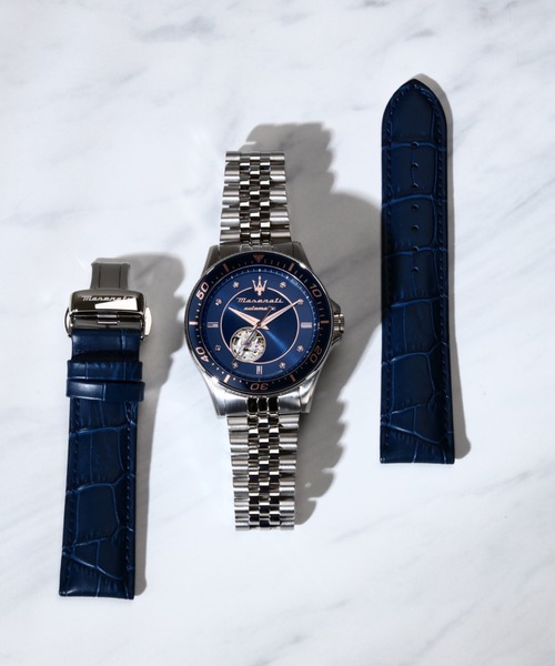 Maserati(マセラティ)の「「Maserati/マセラティ」スフィーダ - 44MM オートマ ブルー/ダイヤモンド ダイヤル 自動巻き シルバー ブレスレット+レザーベルトセット(アナログ腕時計・メンズ・シルバー×ブルー・44mm)」の6枚目の写真