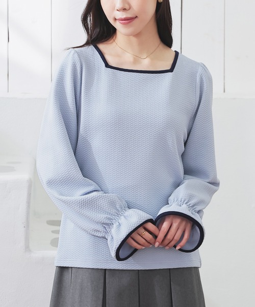 Honeys(ハニーズ)の「スクエアネックトップス(Tシャツ/カットソー・レディース・アイボリー/サックスブルー/ブラック/モカ・L/M/S)」の16枚目の写真