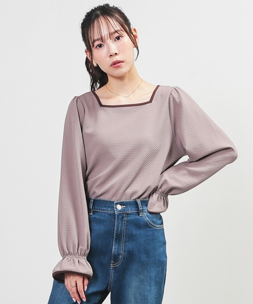 Honeys(ハニーズ)の「スクエアネックトップス(Tシャツ/カットソー・レディース・アイボリー/サックスブルー/ブラック/モカ・L/M/S)」の19枚目の写真