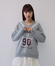 【 cunii 】 レース襟付き カレッジ ロゴ ニット 秋冬新作