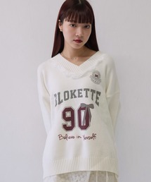 【 cunii 】 レース襟付き カレッジ ロゴ ニット 秋冬新作