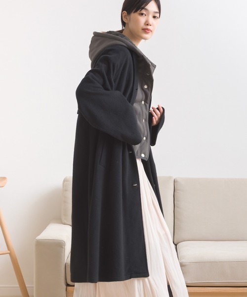 OMNES（オムネス）の「フェルトルーズシルエットステンカラーコート（ステンカラーコート・レディース・ブラック/ダークグレー/オフホワイト・FREE）」の5枚目の写真