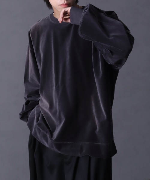 welise（ウェライズ）の「【welise/ウェライズ】ヴィンテージベルベット オーバーサイズ クルーネックプルオーバー（スウェット・メンズ・チャコールグレー/ブラック/ワイン/ダークネイビー・S/M/L）」の2枚目の写真