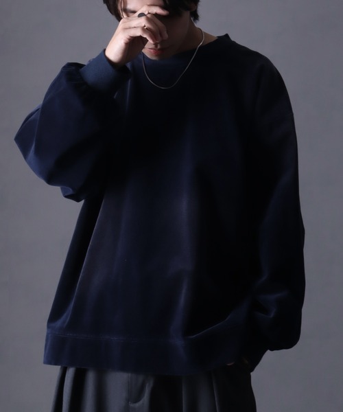 welise（ウェライズ）の「【welise/ウェライズ】ヴィンテージベルベット オーバーサイズ クルーネックプルオーバー（スウェット・メンズ・チャコールグレー/ブラック/ワイン/ダークネイビー・S/M/L）」の3枚目の写真
