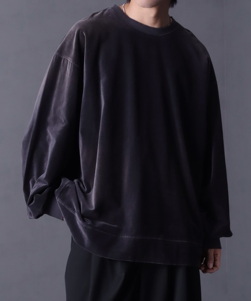 welise（ウェライズ）の「【welise/ウェライズ】ヴィンテージベルベット オーバーサイズ クルーネックプルオーバー（スウェット・メンズ・チャコールグレー/ブラック/ワイン/ダークネイビー・S/M/L）」の7枚目の写真