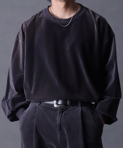 welise（ウェライズ）の「【welise/ウェライズ】ヴィンテージベルベット オーバーサイズ クルーネックプルオーバー（スウェット・メンズ・チャコールグレー/ブラック/ワイン/ダークネイビー・S/M/L）」の10枚目の写真