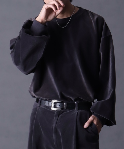 welise（ウェライズ）の「【welise/ウェライズ】ヴィンテージベルベット オーバーサイズ クルーネックプルオーバー（スウェット・メンズ・チャコールグレー/ブラック/ワイン/ダークネイビー・S/M/L）」の9枚目の写真
