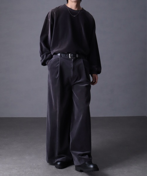 welise（ウェライズ）の「【welise/ウェライズ】ヴィンテージベルベット オーバーサイズ クルーネックプルオーバー（スウェット・メンズ・チャコールグレー/ブラック/ワイン/ダークネイビー・S/M/L）」の11枚目の写真