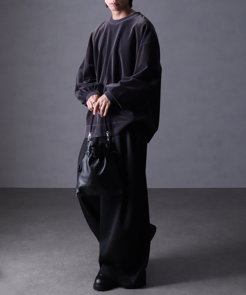 welise（ウェライズ）の「【welise/ウェライズ】ヴィンテージベルベット オーバーサイズ クルーネックプルオーバー（スウェット・メンズ・チャコールグレー/ブラック/ワイン/ダークネイビー・S/M/L）」の8枚目の写真