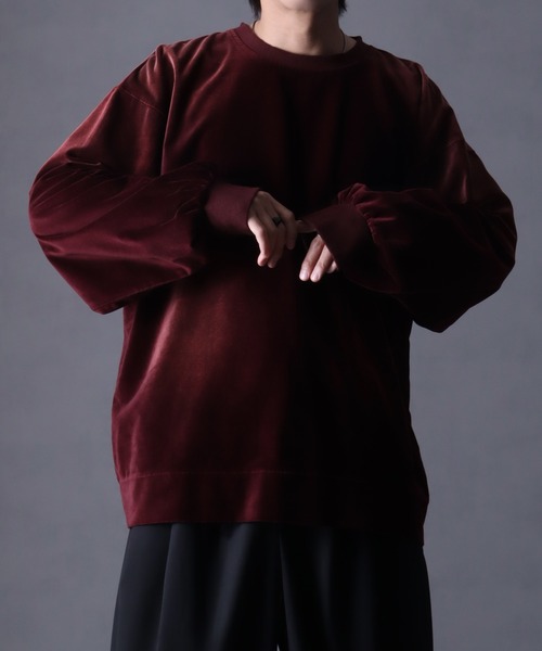 welise（ウェライズ）の「【welise/ウェライズ】ヴィンテージベルベット オーバーサイズ クルーネックプルオーバー（スウェット・メンズ・チャコールグレー/ブラック/ワイン/ダークネイビー・S/M/L）」の17枚目の写真