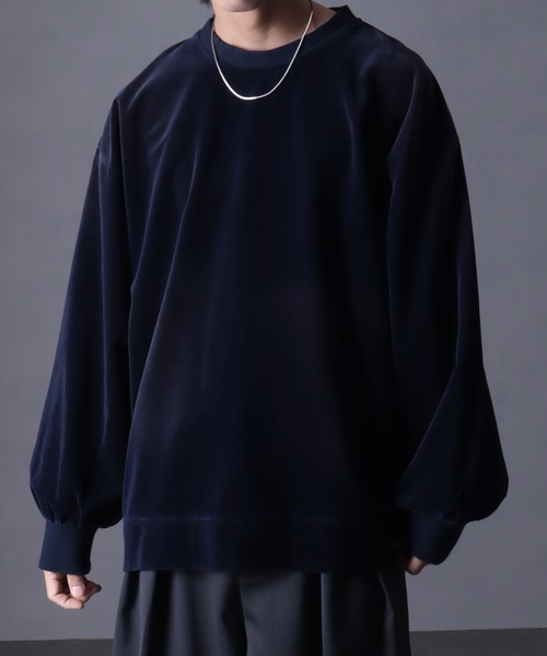 welise（ウェライズ）の「【welise/ウェライズ】ヴィンテージベルベット オーバーサイズ クルーネックプルオーバー（スウェット・メンズ・チャコールグレー/ブラック/ワイン/ダークネイビー・S/M/L）」の13枚目の写真