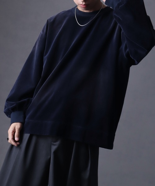 welise（ウェライズ）の「【welise/ウェライズ】ヴィンテージベルベット オーバーサイズ クルーネックプルオーバー（スウェット・メンズ・チャコールグレー/ブラック/ワイン/ダークネイビー・S/M/L）」の14枚目の写真