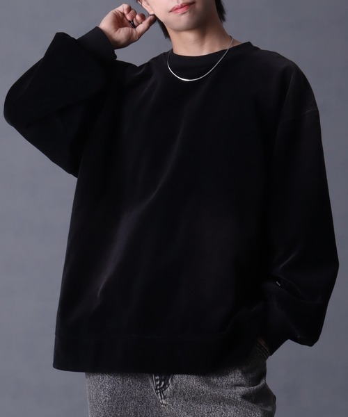 welise（ウェライズ）の「【welise/ウェライズ】ヴィンテージベルベット オーバーサイズ クルーネックプルオーバー（スウェット・メンズ・チャコールグレー/ブラック/ワイン/ダークネイビー・S/M/L）」の5枚目の写真