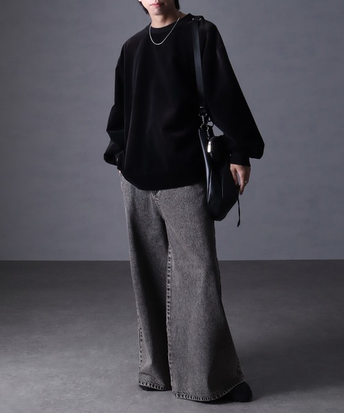 welise（ウェライズ）の「【welise/ウェライズ】ヴィンテージベルベット オーバーサイズ クルーネックプルオーバー（スウェット・メンズ・チャコールグレー/ブラック/ワイン/ダークネイビー・S/M/L）」の22枚目の写真