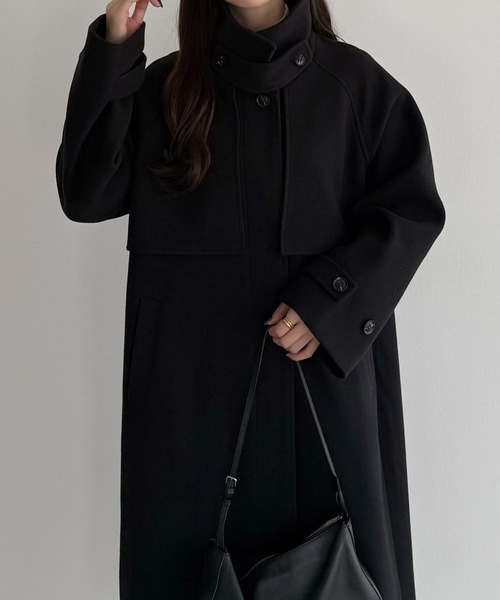 2way パデットコート　黒 セール】2wayカラーオーバーサイズロングコート（ステンカラーコート