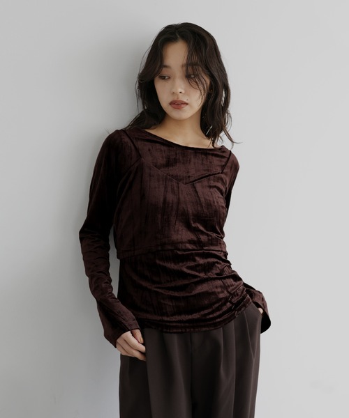 hellam(へラム)の「クラッシュベロアレイヤードロンT(Tシャツ/カットソー・レディース・オフホワイト/ブラック/ブラウン・FREE)」の9枚目の写真
