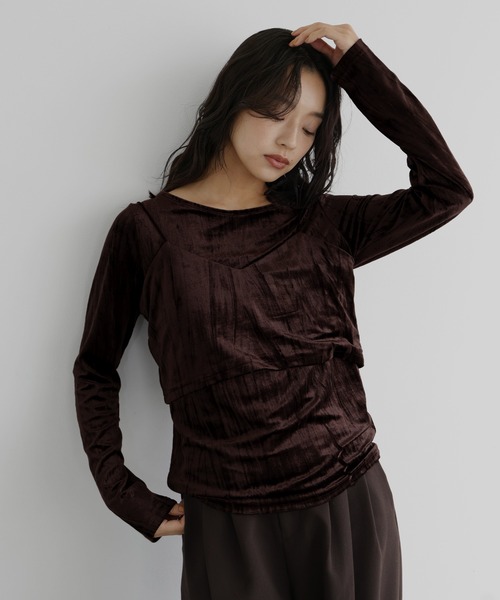 hellam(へラム)の「クラッシュベロアレイヤードロンT(Tシャツ/カットソー・レディース・オフホワイト/ブラック/ブラウン・FREE)」の11枚目の写真