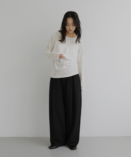 hellam(へラム)の「クラッシュベロアレイヤードロンT(Tシャツ/カットソー・レディース・オフホワイト/ブラック/ブラウン・FREE)」の7枚目の写真