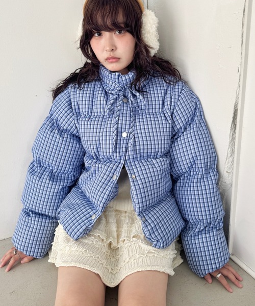 セール】【袖取り外し可能】チェックリボンダウンジャケット/ダウン