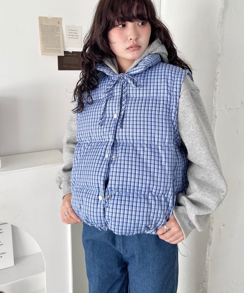 セール】【袖取り外し可能】チェックリボンダウンジャケット/ダウン