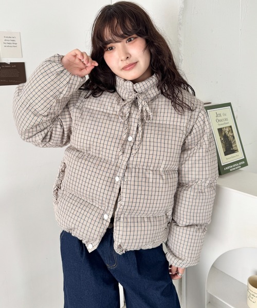 セール】【袖取り外し可能】チェックリボンダウンジャケット/ダウン