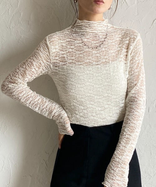 She's Closet(シーズクローゼット)の「ハイネック長袖シースルージャガードシアーカットソートップス(Tシャツ/カットソー・レディース・ブラウン/アイボリー/ブラック・FREE)」の2枚目の写真