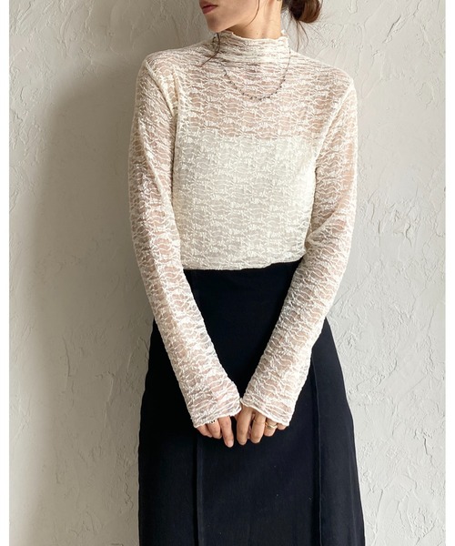 She's Closet(シーズクローゼット)の「ハイネック長袖シースルージャガードシアーカットソートップス(Tシャツ/カットソー・レディース・ブラウン/アイボリー/ブラック・FREE)」の4枚目の写真