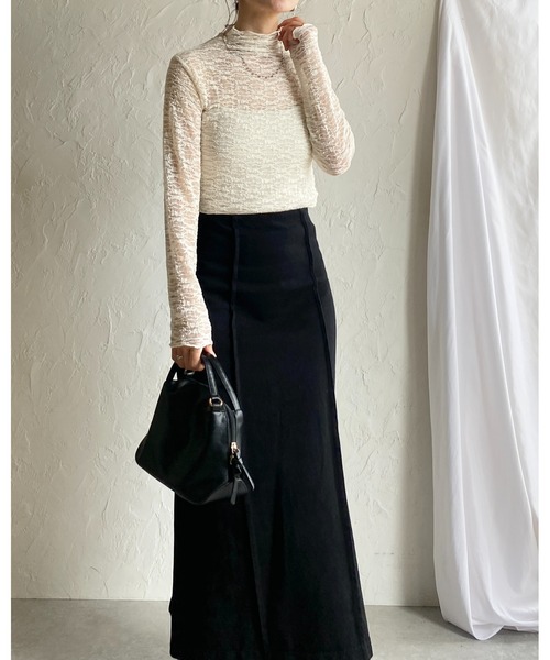 She's Closet(シーズクローゼット)の「ハイネック長袖シースルージャガードシアーカットソートップス(Tシャツ/カットソー・レディース・ブラウン/アイボリー/ブラック・FREE)」の5枚目の写真
