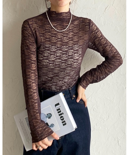 She's Closet(シーズクローゼット)の「ハイネック長袖シースルージャガードシアーカットソートップス(Tシャツ/カットソー・レディース・ブラウン/アイボリー/ブラック・FREE)」の10枚目の写真