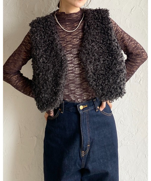 She's Closet(シーズクローゼット)の「ハイネック長袖シースルージャガードシアーカットソートップス(Tシャツ/カットソー・レディース・ブラウン/アイボリー/ブラック・FREE)」の6枚目の写真