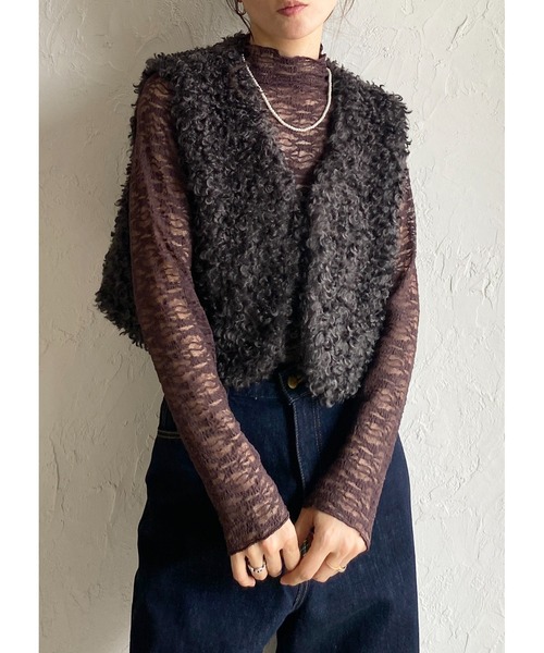 She's Closet(シーズクローゼット)の「ハイネック長袖シースルージャガードシアーカットソートップス(Tシャツ/カットソー・レディース・ブラウン/アイボリー/ブラック・FREE)」の12枚目の写真