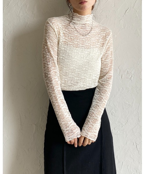 She's Closet(シーズクローゼット)の「ハイネック長袖シースルージャガードシアーカットソートップス(Tシャツ/カットソー・レディース・ブラウン/アイボリー/ブラック・FREE)」の11枚目の写真