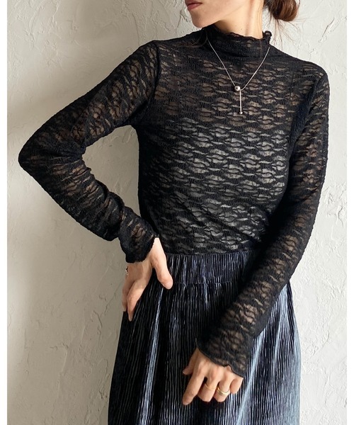 She's Closet(シーズクローゼット)の「ハイネック長袖シースルージャガードシアーカットソートップス(Tシャツ/カットソー・レディース・ブラウン/アイボリー/ブラック・FREE)」の21枚目の写真