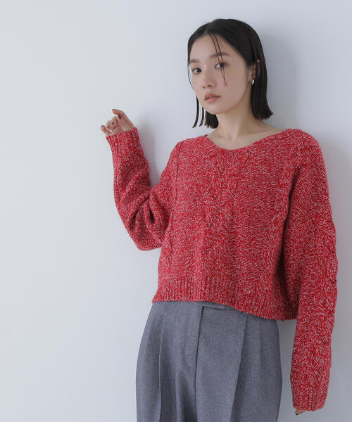 NATURAL BEAUTY BASIC(ナチュラルビューティーベーシック)の「◇Vネックケーブルニット(ニット/セーター・レディース・レッド系その他/グリーン系その他3/ブラウン系その他・FREE)」の17枚目の写真