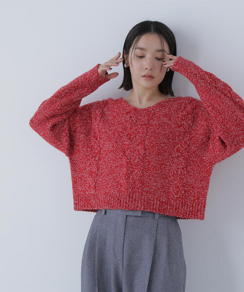 NATURAL BEAUTY BASIC(ナチュラルビューティーベーシック)の「◇Vネックケーブルニット(ニット/セーター・レディース・レッド系その他/グリーン系その他3/ブラウン系その他・FREE)」の19枚目の写真