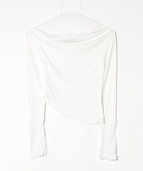 gossip！ロサンゼルス（ゴシップロサンゼルス）の「tシャツ 「 ２color 」レースドッキングアシンメトリートップス Y2K（Tシャツ/カットソー・レディース・ブラック/ホワイト・FREE）」の16枚目の写真