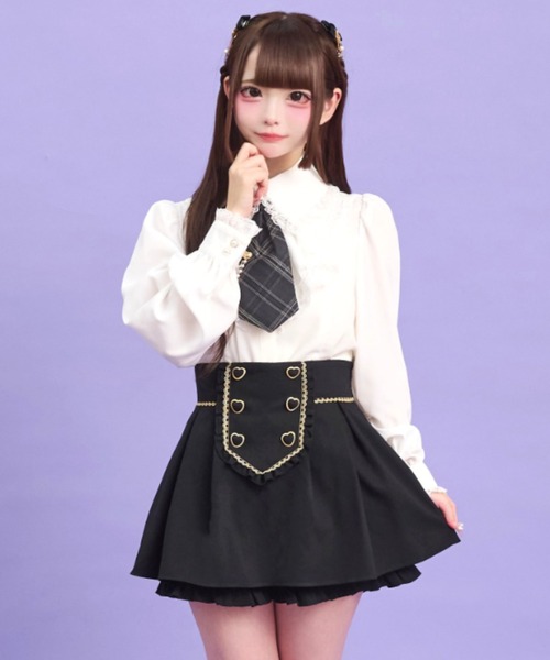 Secret Honey（シークレットハニー）の「ダブルハートボタンゴールドピコレーススカパン（スカート・レディース・ブラック/ワインレッド・MEDIUM）」の2枚目の写真