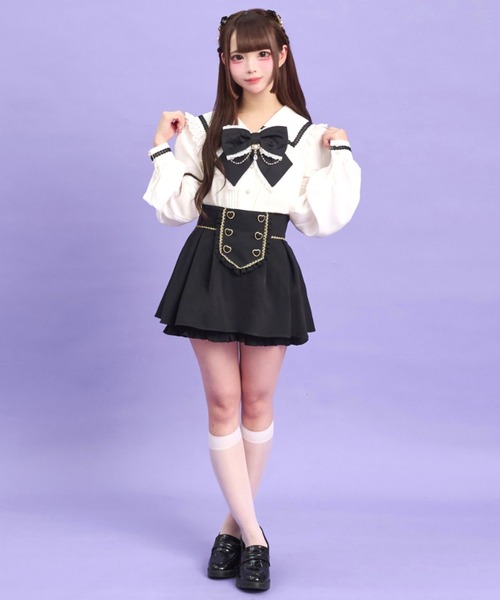 Secret Honey(シークレットハニー)の「ダブルハートボタンゴールドピコレーススカパン(スカート・レディース・ブラック/ワインレッド・MEDIUM)」の4枚目の写真
