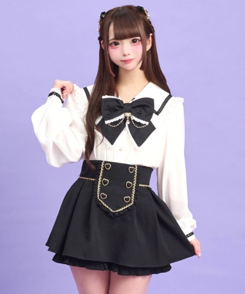Secret Honey(シークレットハニー)の「ダブルハートボタンゴールドピコレーススカパン(スカート・レディース・ブラック/ワインレッド・MEDIUM)」の3枚目の写真