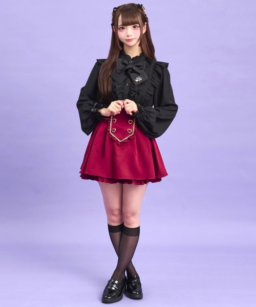 Secret Honey(シークレットハニー)の「ダブルハートボタンゴールドピコレーススカパン(スカート・レディース・ブラック/ワインレッド・MEDIUM)」の6枚目の写真