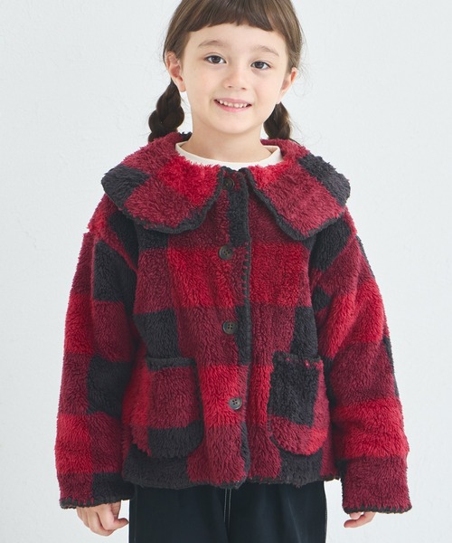 pairmanon（ペアマノン）の「【ましゅまろボア】洗える/軽い/ふんわり 配色ステッチ ボア コート（その他アウター・キッズ・レッド系その他/アイボリー/ピンク系その他・100/110/120/130/140/150/90）」の3枚目の写真