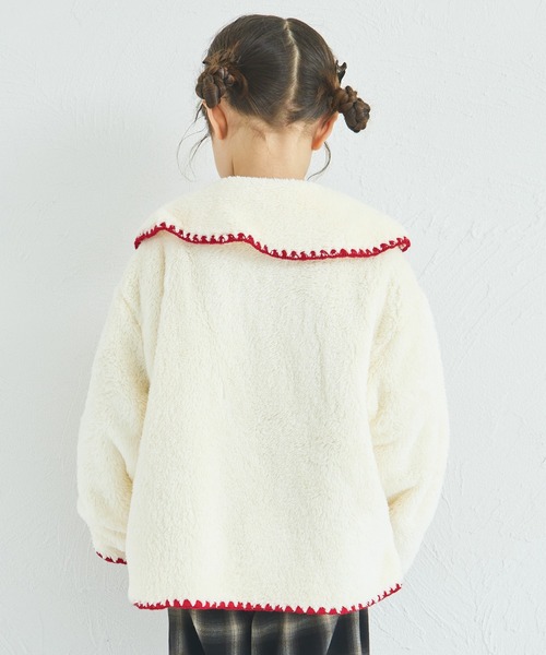 pairmanon（ペアマノン）の「【ましゅまろボア】洗える/軽い/ふんわり 配色ステッチ ボア コート（その他アウター・キッズ・レッド系その他/アイボリー/ピンク系その他・100/110/120/130/140/150/90）」の6枚目の写真