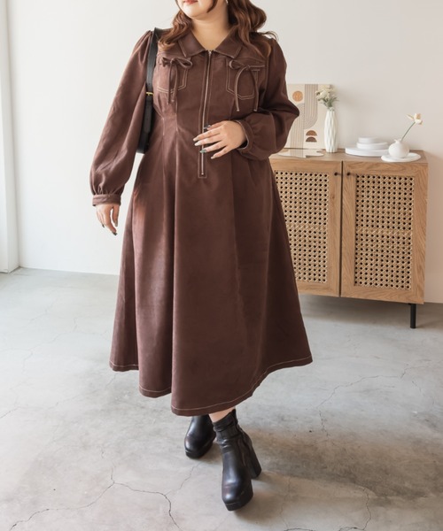 CLETTE(クレット)の「CLETTEオリジナル配色ステッチウエストタックワンピース(ワンピース・レディース・ブラウン/チャコールグレー/ブラック・LL/3L/4L)」の13枚目の写真
